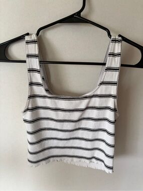 Forever 21 White and Black Striped Ribbed Crop Tank